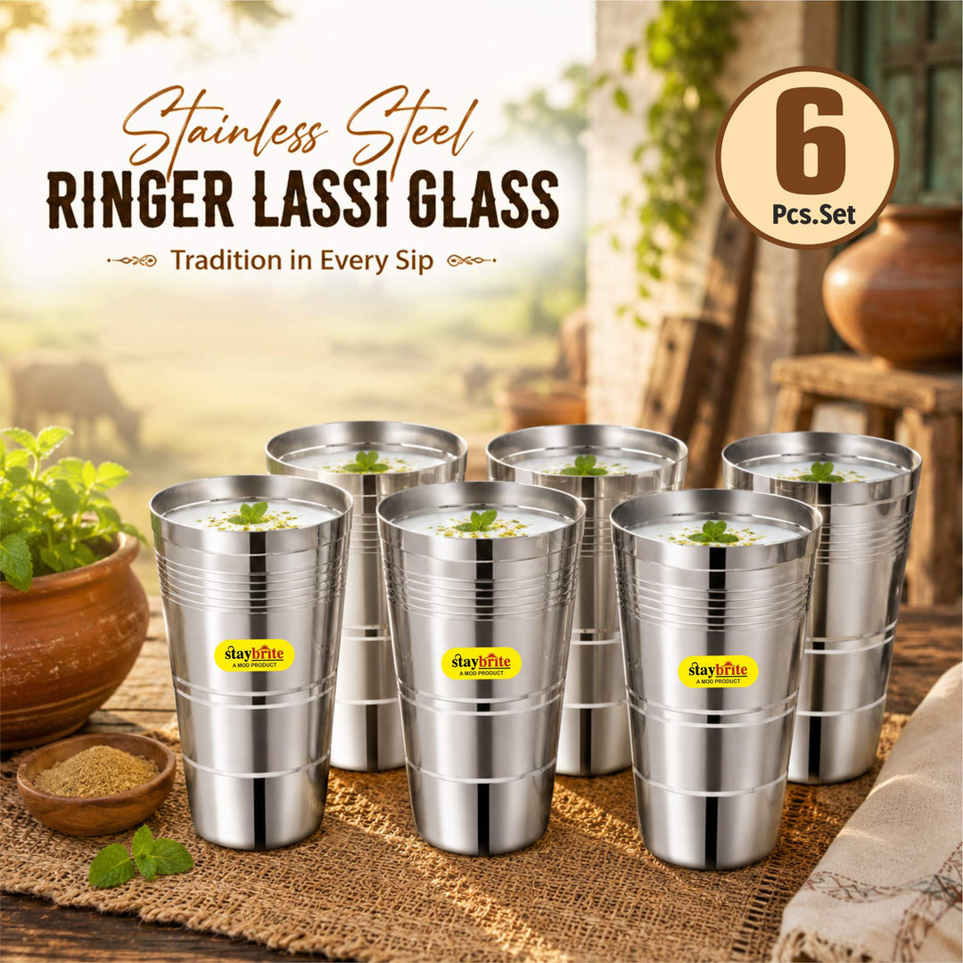 Staybrite Stainless Steel Jumbo Lassi Glass Set of 6 | 650 ML