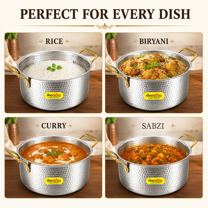 Triply Hammered  Stock Pot | 3-Ply Stainless Steel Stock Pot for Even &amp; Healthy Cooking