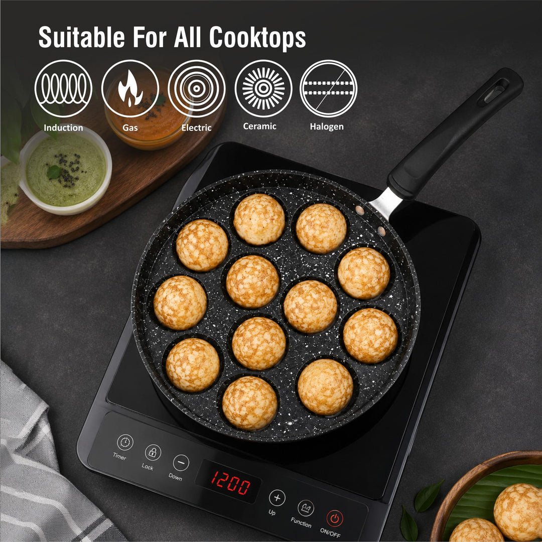 Staybrite Non-Stick Appam Pan with Glass Lid 20 CM | Appam Maker