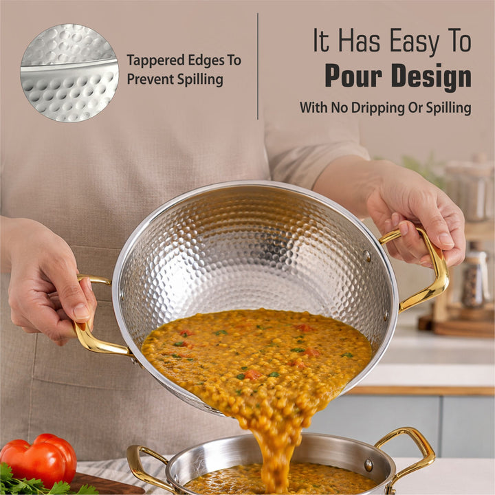 Triply Mathar Kadai with Hammered Lid | 3-Ply Stainless Steel Kadai