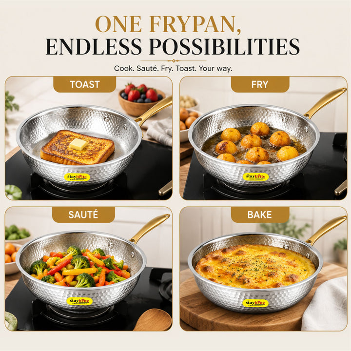 Triply Mathar Frypan – 3-Ply Stainless Steel Fry Pan for Even Heat &amp; Healthy Cooking