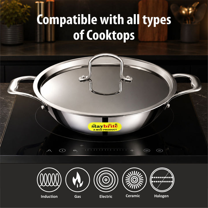 Triply Deep Kadai | 3-Ply Stainless Steel for Even Heat Cooking