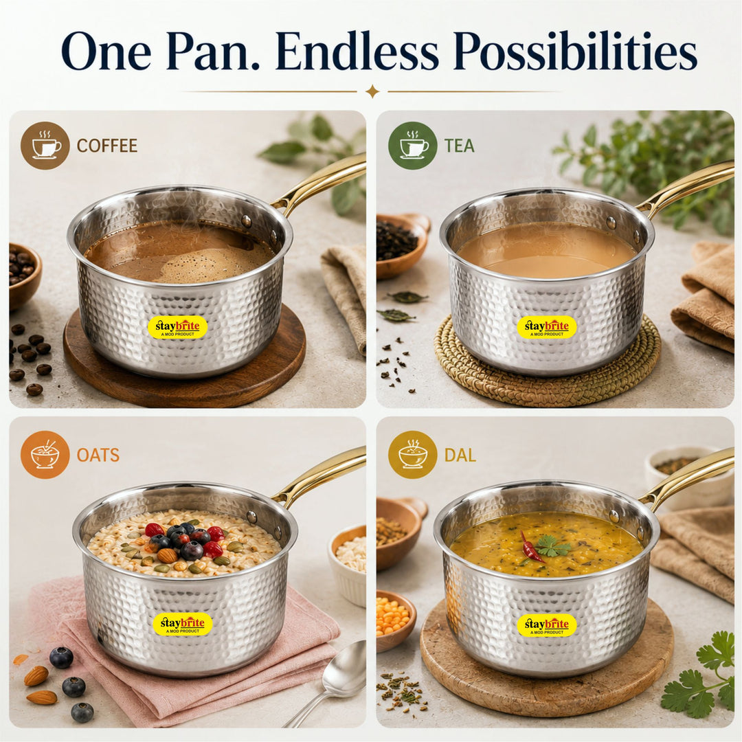 Triply Hammered Saucepan – 3-Ply Stainless Steel Sauce Pan for Even Heating &amp; Healthy Cooking