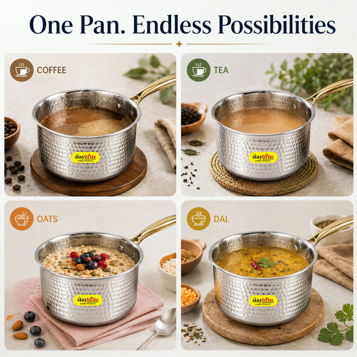 Triply Hammered Saucepan – 3-Ply Stainless Steel Sauce Pan for Even Heating &amp; Healthy Cooking