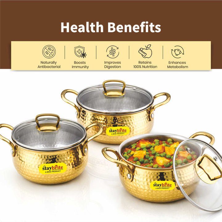 Brass Handi with Transparent Glass Lid | Gas Stove Friendly