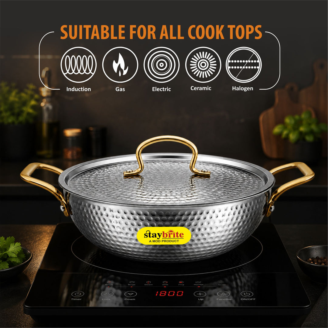 Triply Mathar Kadai with Hammered Lid | 3-Ply Stainless Steel Kadai