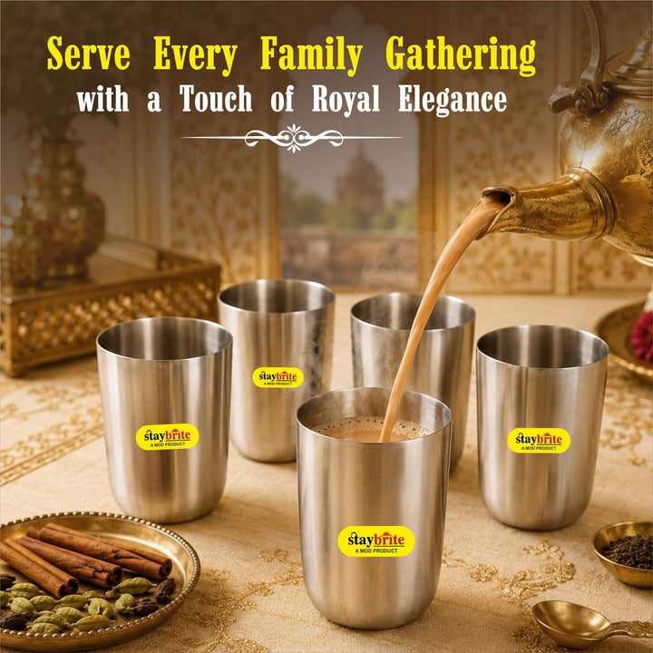 Staybrite Royal Stainless Steel Glass Set of 6 | Plain | Durable Drinkware