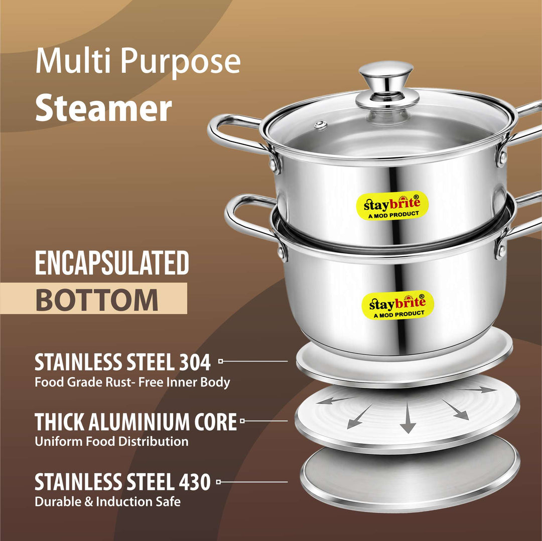Staybrite Multi - Purpose Stainless Steel Steamer Kadai -20 cm