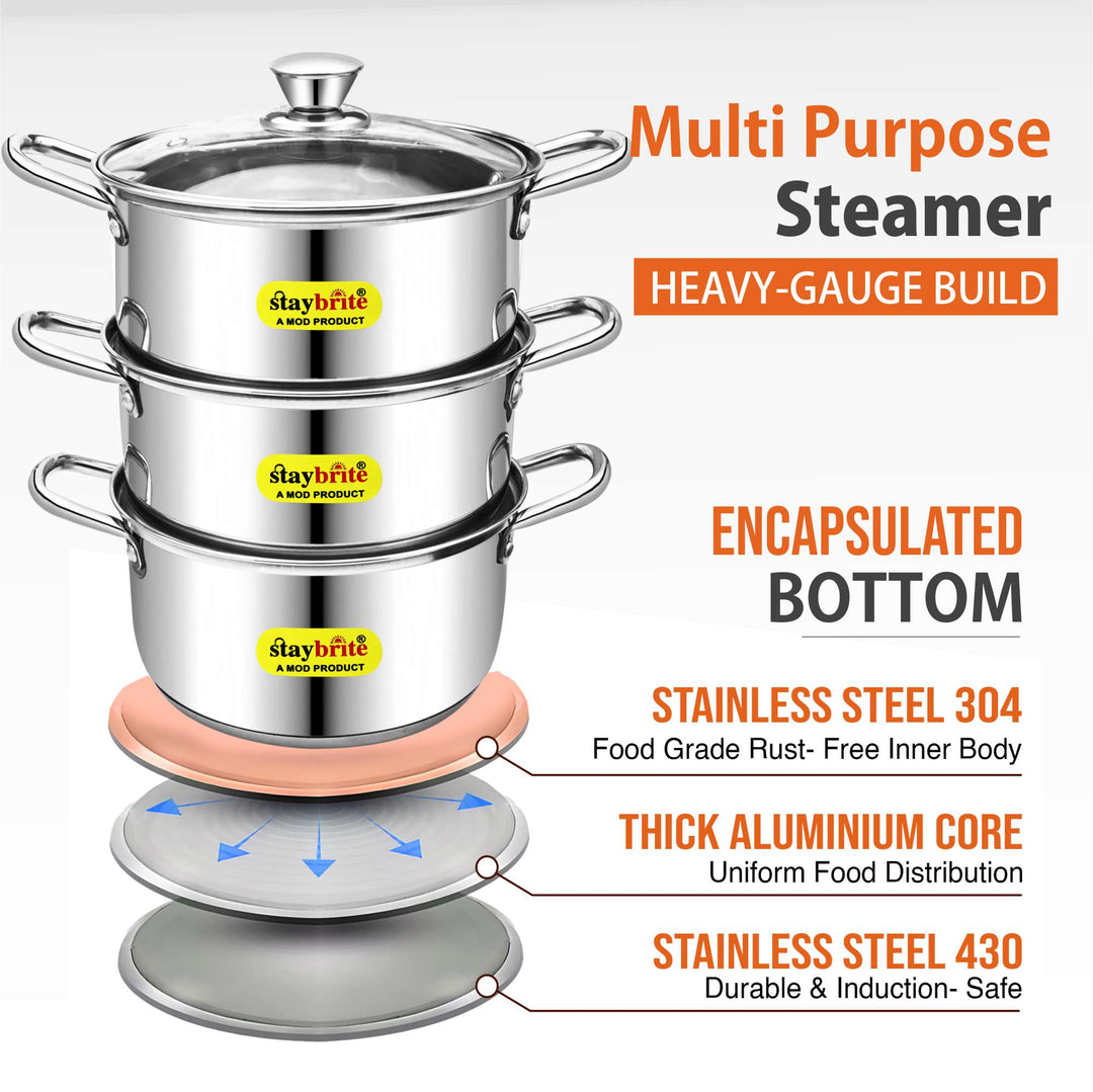 Staybrite Multi - Purpose Stainless Steel Steamer Kadai -20 cm