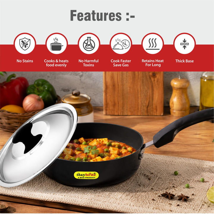 Staybrite Hard Anodized Frypan with Lid | Durable Frying Pan