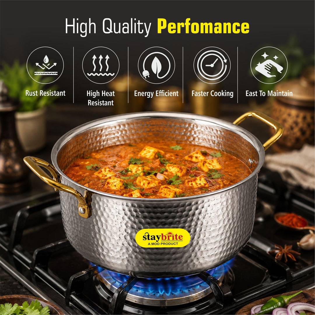 Triply Hammered  Stock Pot | 3-Ply Stainless Steel Stock Pot for Even &amp; Healthy Cooking