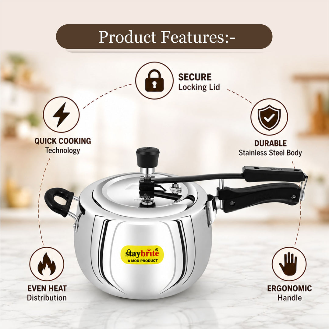 Staybrite Triply Handi Pressure Cooker | Induction &amp; Gas Compatible