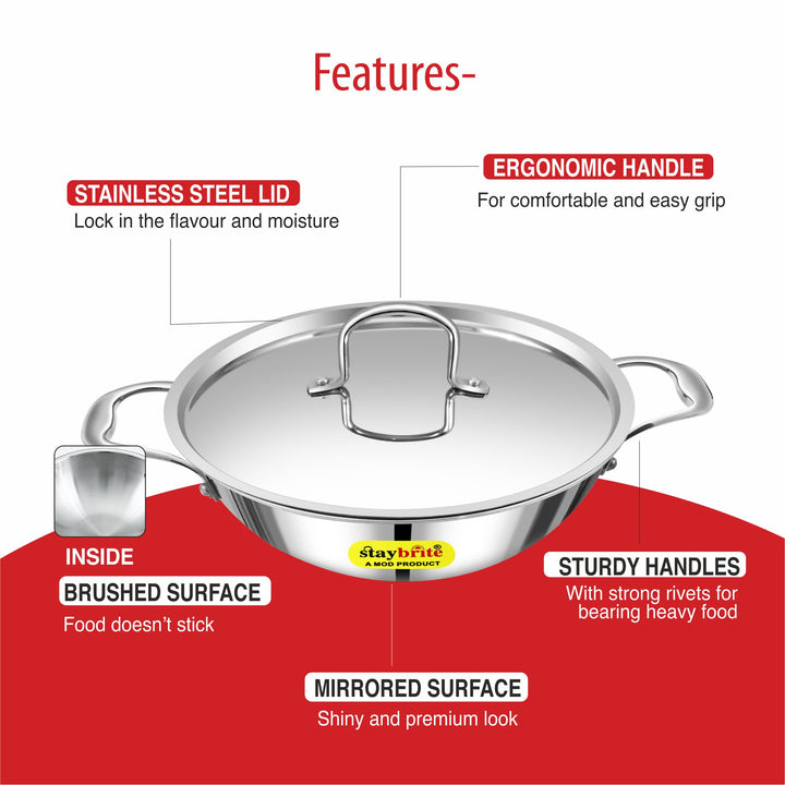 Triply Kadai | 3-Ply Stainless Steel for Even Heat Cooking