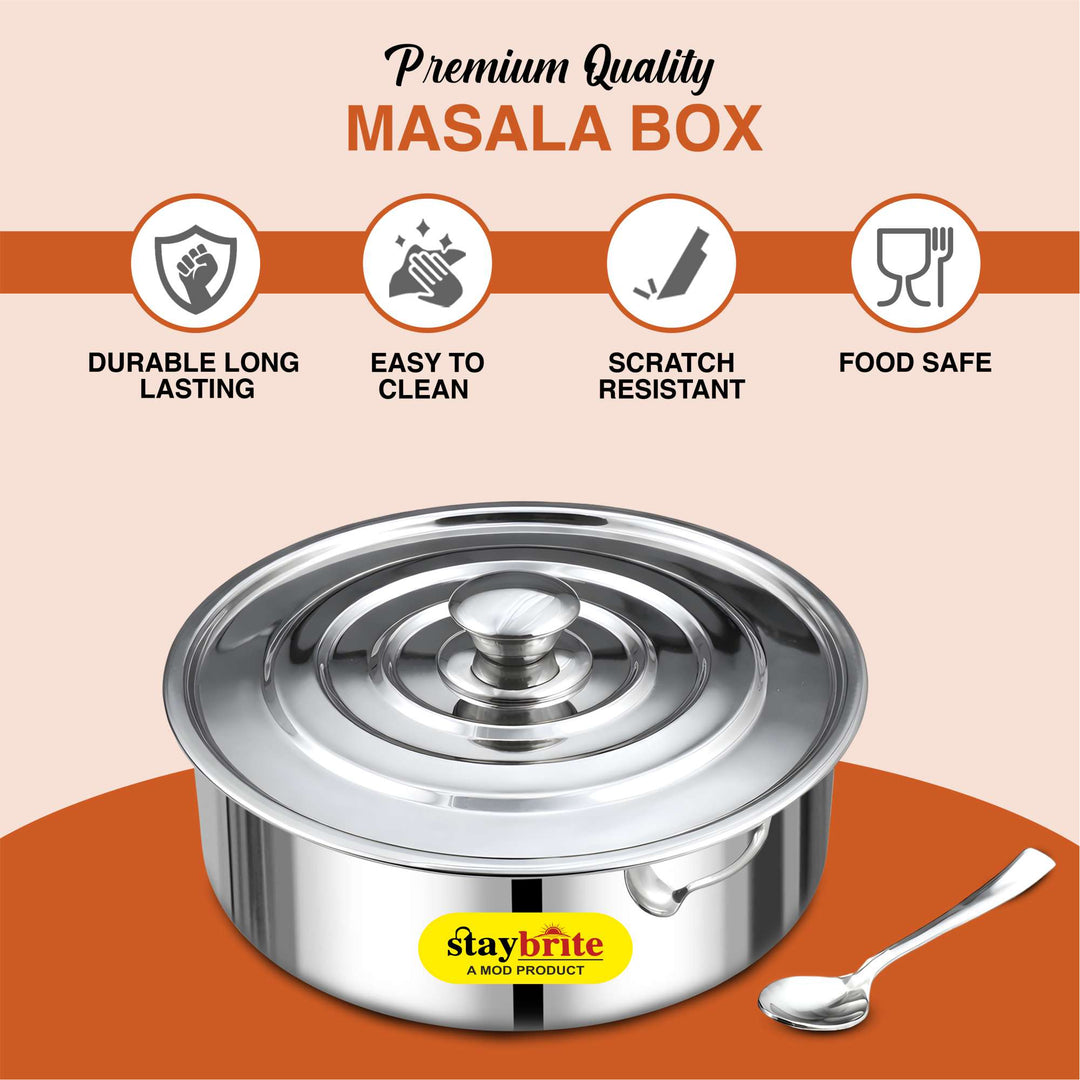 Staybrite Stainless Steel Classic Masala Box | Spice Storage Container