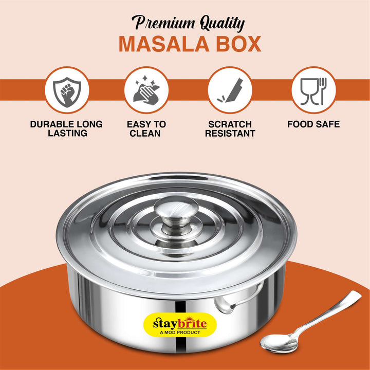 Staybrite Stainless Steel Classic Masala Box | Spice Storage Container