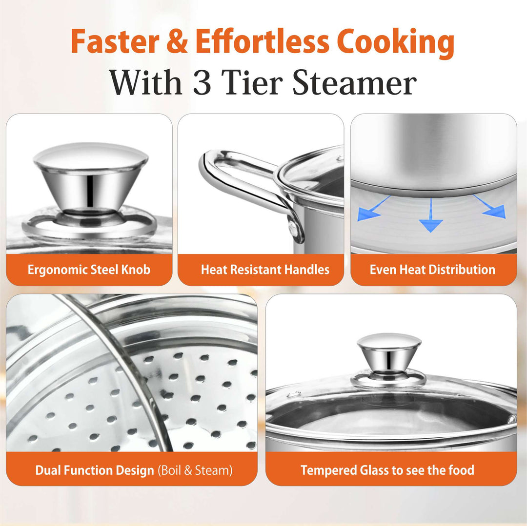 Staybrite Multi - Purpose Stainless Steel Steamer Kadai -20 cm