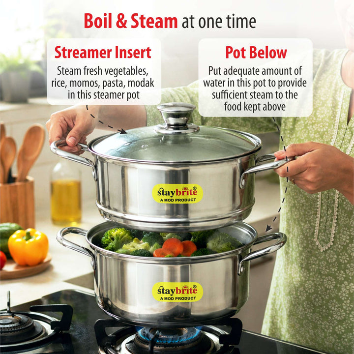 Staybrite Multi - Purpose Stainless Steel Steamer Kadai -20 cm