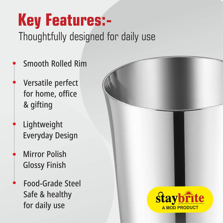 Staybrite Stainless Steel Pari Glass Set of 6, 8 CM - 300 ML, High Grade Steel