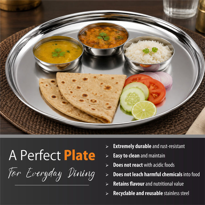 Staybrite Stainless Steel Kanchan Begi Plate Set of 6 | Dinner Plate Set