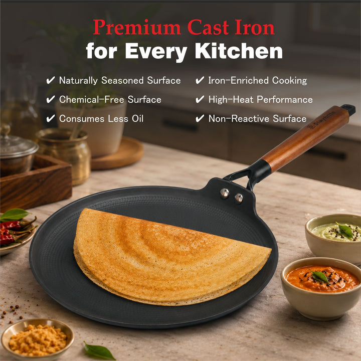 Cast Craft Honeycomb 28 cm Dosa Tawa, Perfect Crispy Dosas Every Time