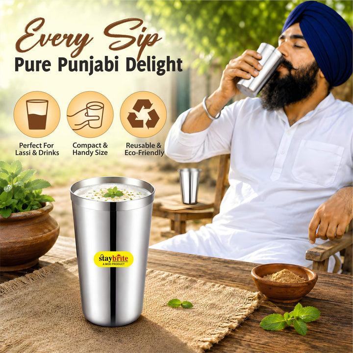 Staybrite Stainless Steel Jumbo Lassi Glass Set of 6 | 650 ML