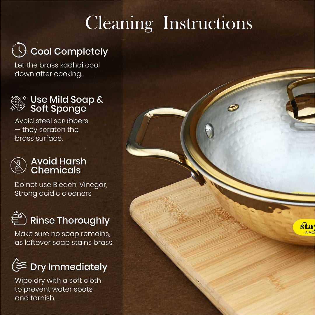 Brass Kadhai with Glass Lid– Premium Wok with Heat-Resistant Transparent Lid for Indian Cooking
