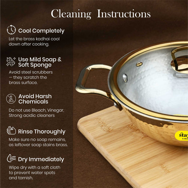 Brass Kadhai with Glass Lid– Premium Wok with Heat-Resistant Transparent Lid for Indian Cooking
