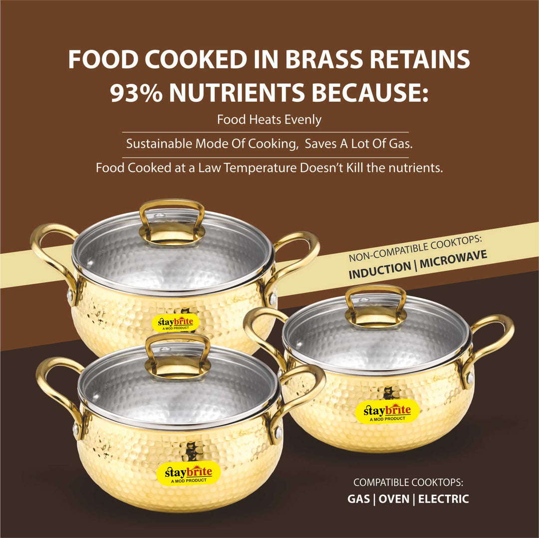 Brass Handi with Transparent Glass Lid | Gas Stove Friendly