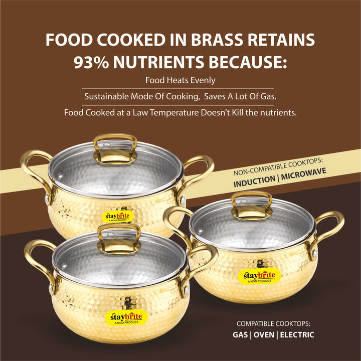 Brass Handi with Transparent Glass Lid | Gas Stove Friendly