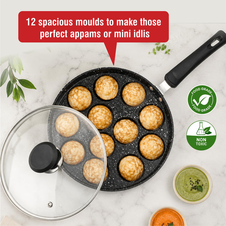 Staybrite Non-Stick Appam Pan with Glass Lid 20 CM | Appam Maker