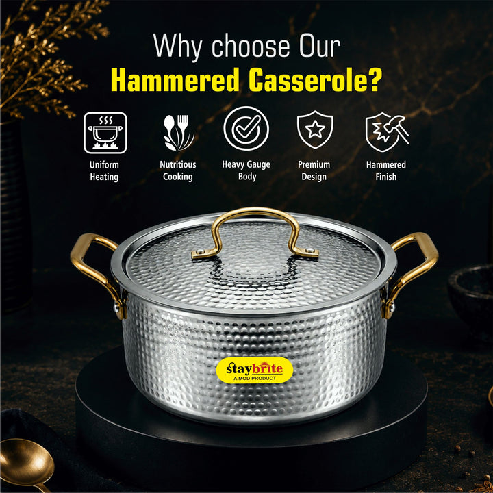 Triply Hammered  Stock Pot | 3-Ply Stainless Steel Stock Pot for Even &amp; Healthy Cooking