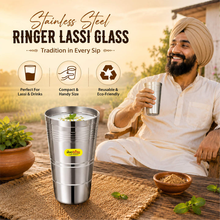 Staybrite Stainless Steel Jumbo Lassi Glass Set of 6 | 650 ML