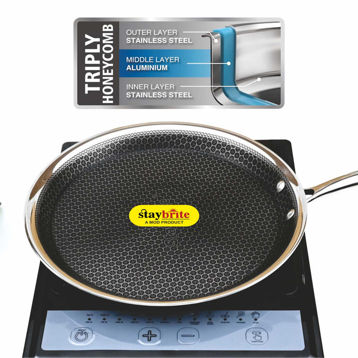 Triply Stainless Steel Dosa Tawa 3 mm with Honeycomb Non-Stick Surface