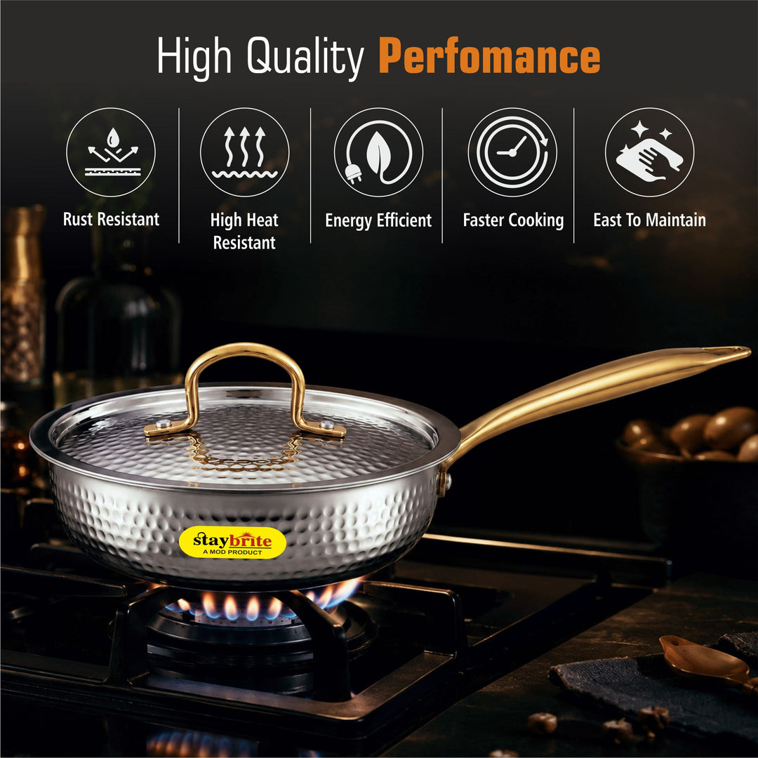 Triply Mathar Frypan – 3-Ply Stainless Steel Fry Pan for Even Heat &amp; Healthy Cooking