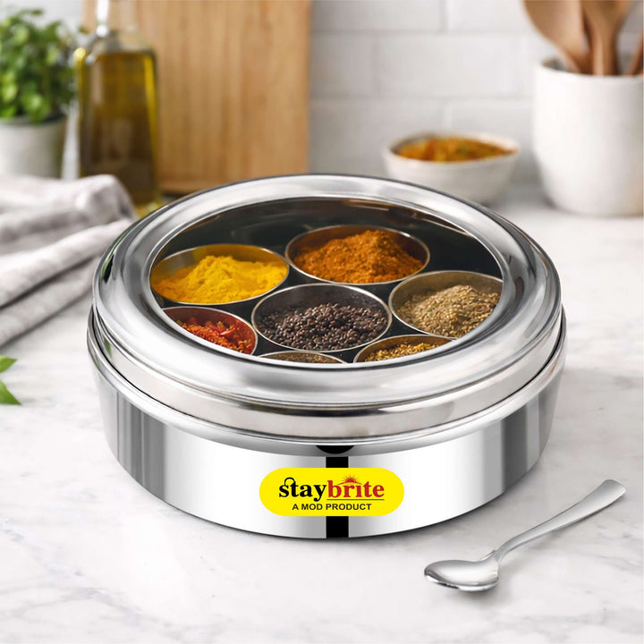 Staybrite Stainless Steel See Through Masala Box | Spice Box for Kitchen
