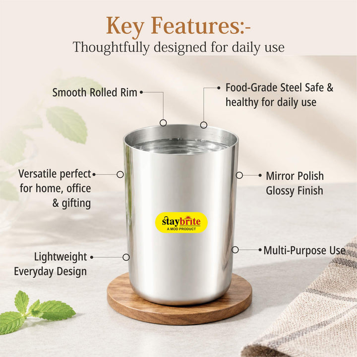 Staybrite Stainless Steel Amrapali Glass Set of 6 | Mirror Finish