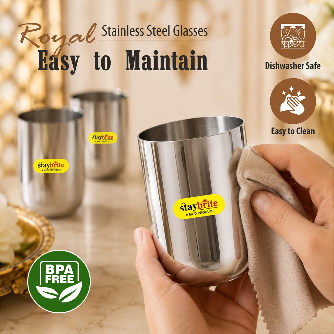 Staybrite Royal Stainless Steel Glass Set of 6 | Plain | Durable Drinkware