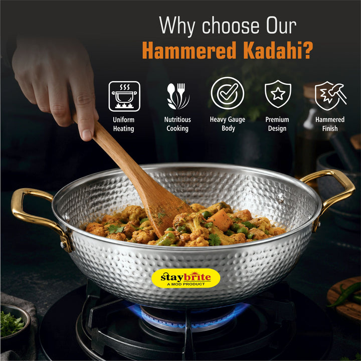 Triply Mathar Kadai with Hammered Lid | 3-Ply Stainless Steel Kadai