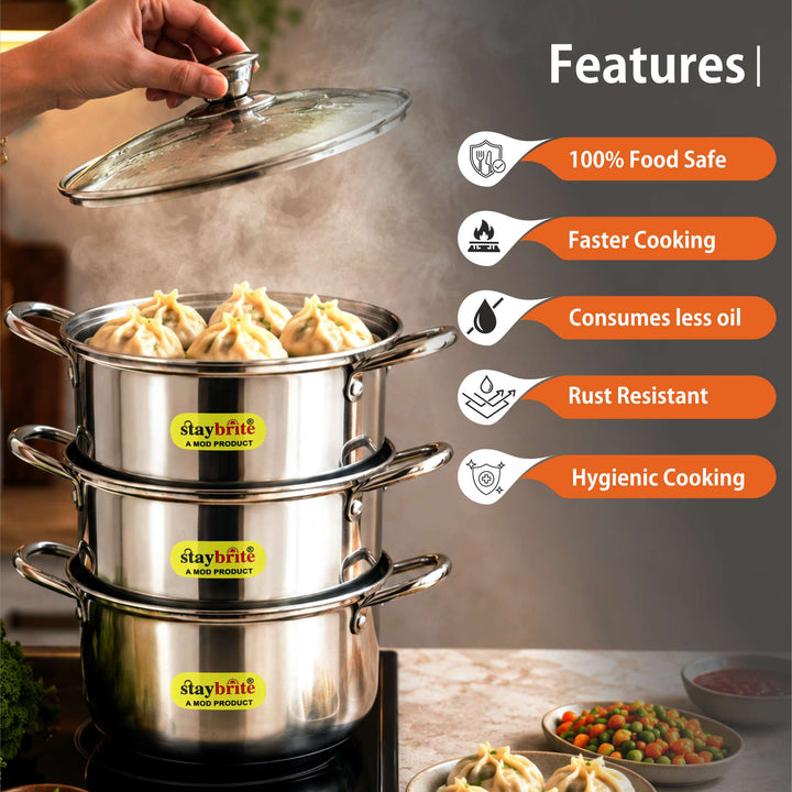 Staybrite Multi - Purpose Stainless Steel Steamer Kadai -20 cm