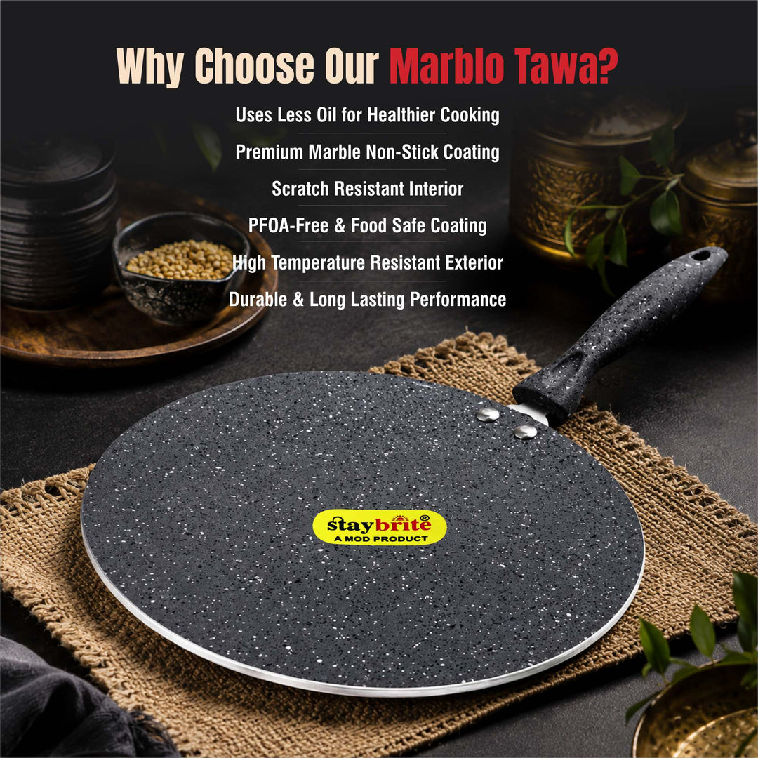 Staybrite Marblo Coated Concave Tawa | Even &amp; Healthy Cooking