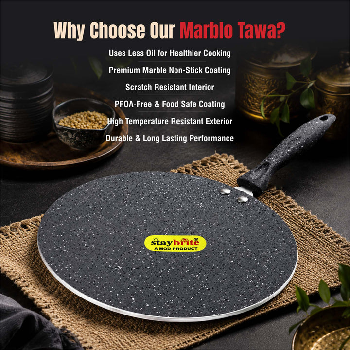 Staybrite Marblo Coated Concave Tawa | Even &amp; Healthy Cooking