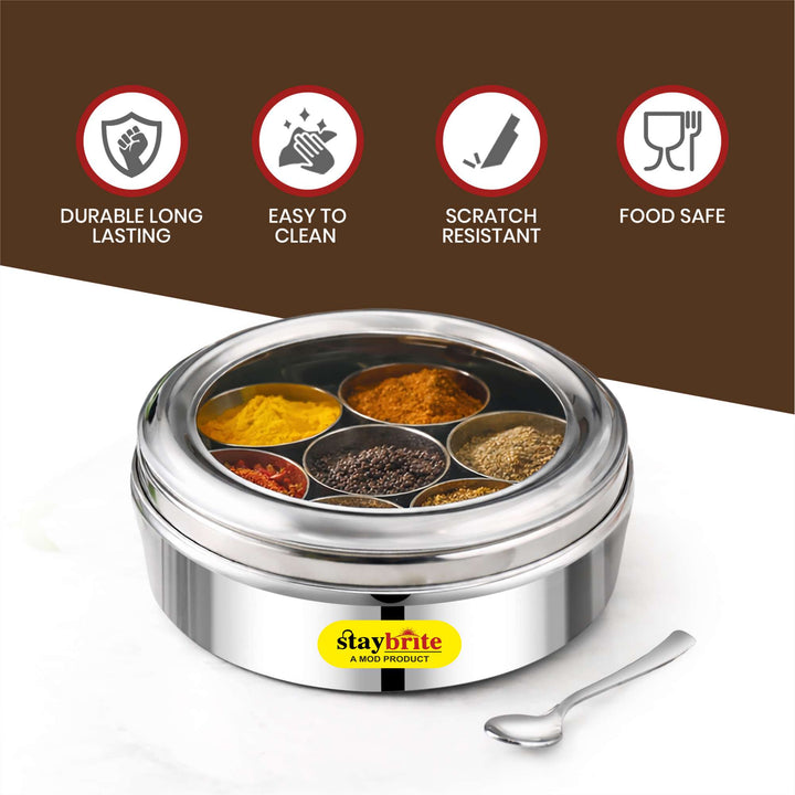 Staybrite Stainless Steel See Through Masala Box | Spice Box for Kitchen