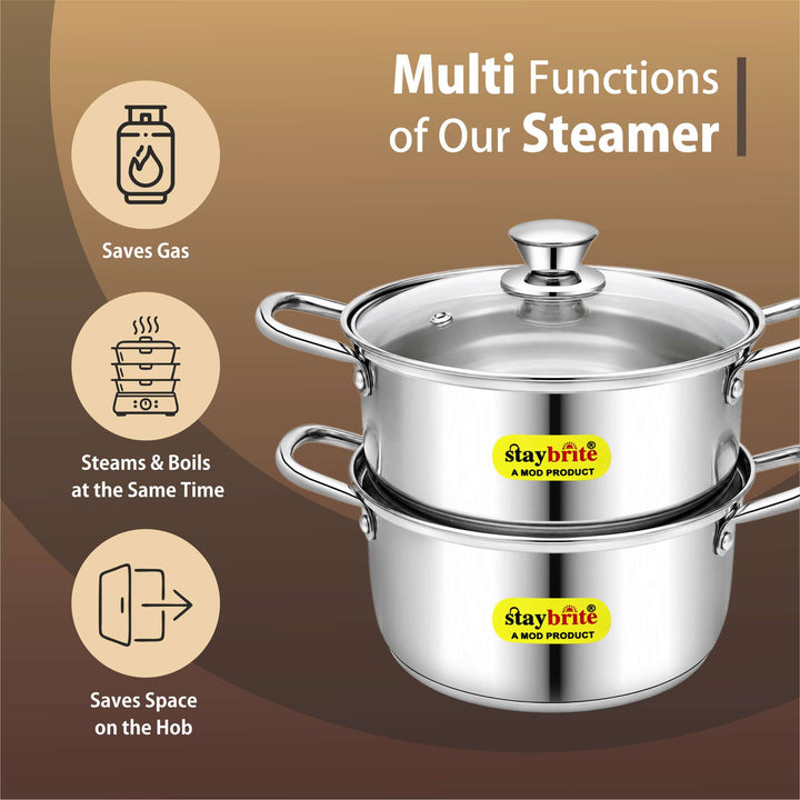 Staybrite Multi - Purpose Stainless Steel Steamer Kadai -20 cm