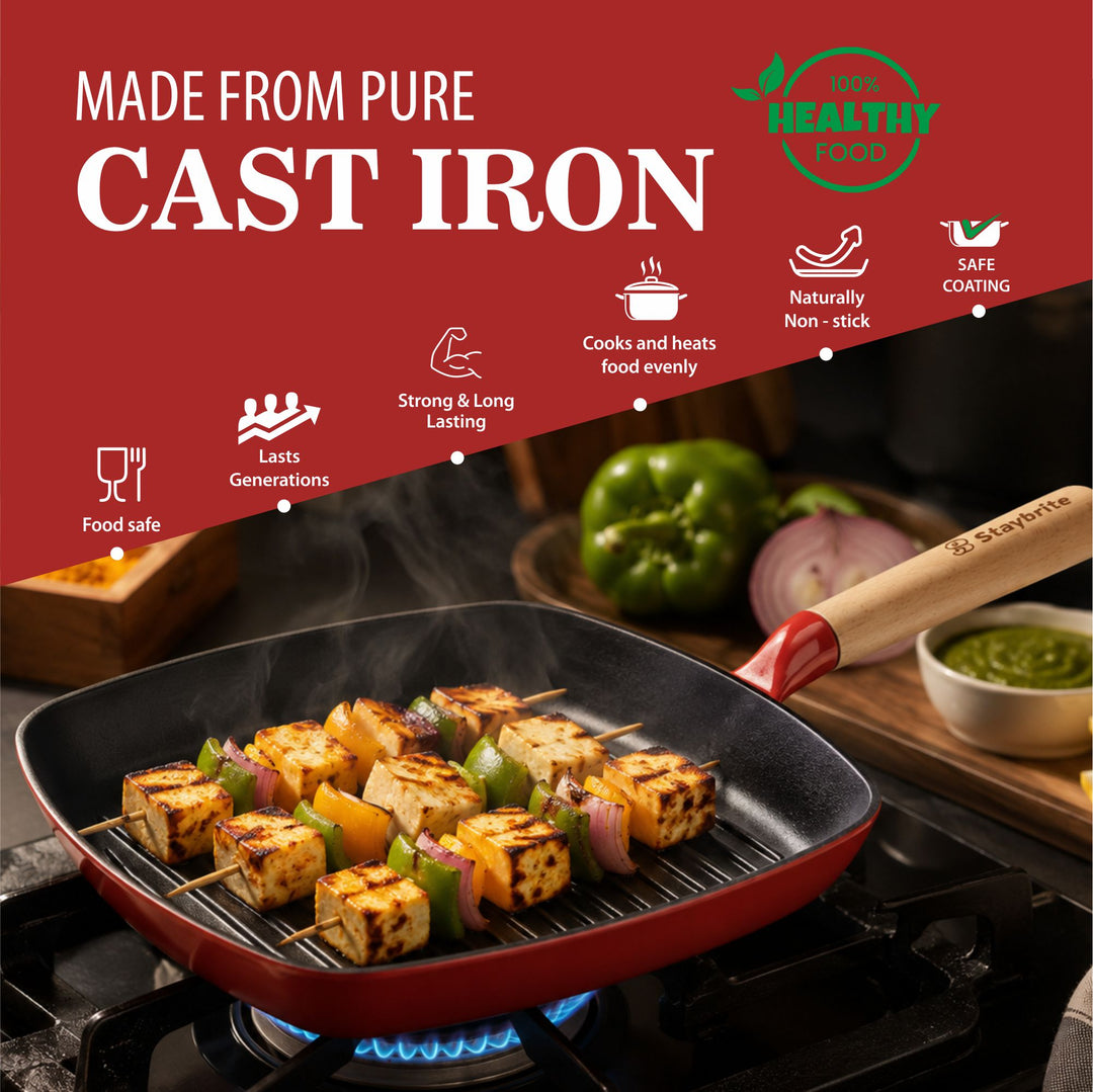 Cast Craft Platinum Grill Pan 24 cm, Even Heating &amp; Healthy Grilling