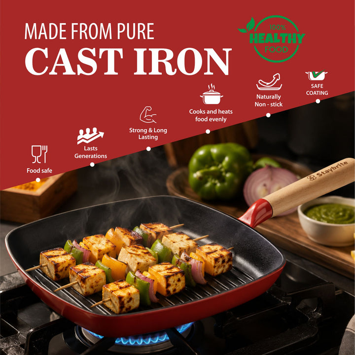 Cast Craft Platinum Grill Pan 24 cm, Even Heating &amp; Healthy Grilling