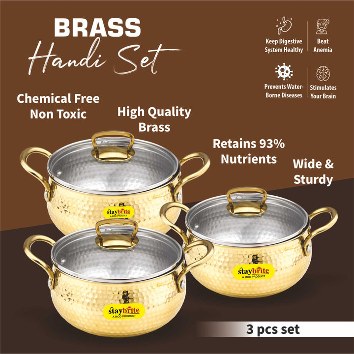Brass Handi with Transparent Glass Lid | Gas Stove Friendly