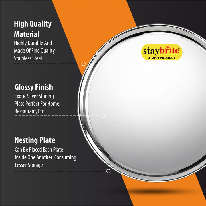 Staybrite Stainless Steel Kanchan Begi Plate Set of 6 | Dinner Plate Set