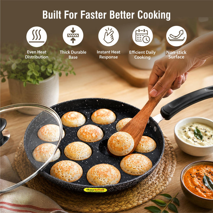 Staybrite Non-Stick Appam Pan with Glass Lid 20 CM | Appam Maker
