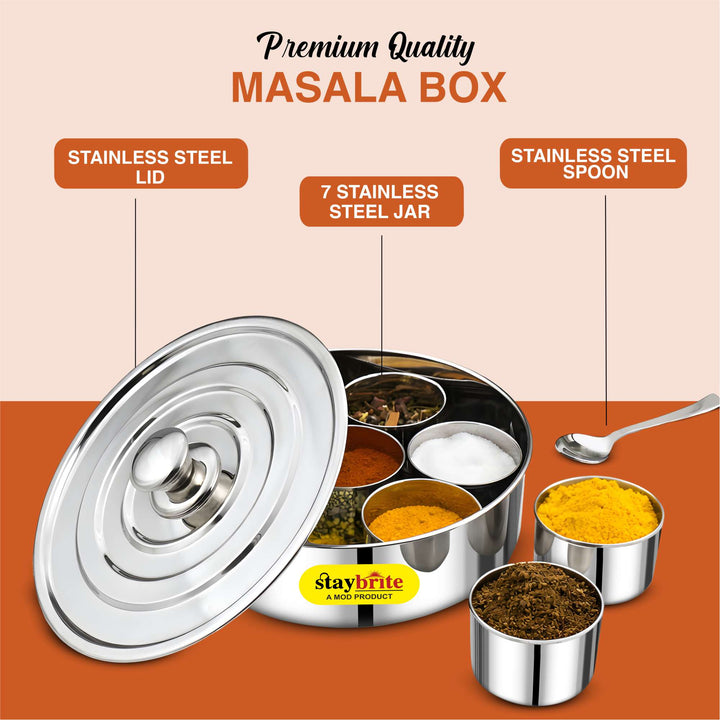 Staybrite Stainless Steel Classic Masala Box | Spice Storage Container