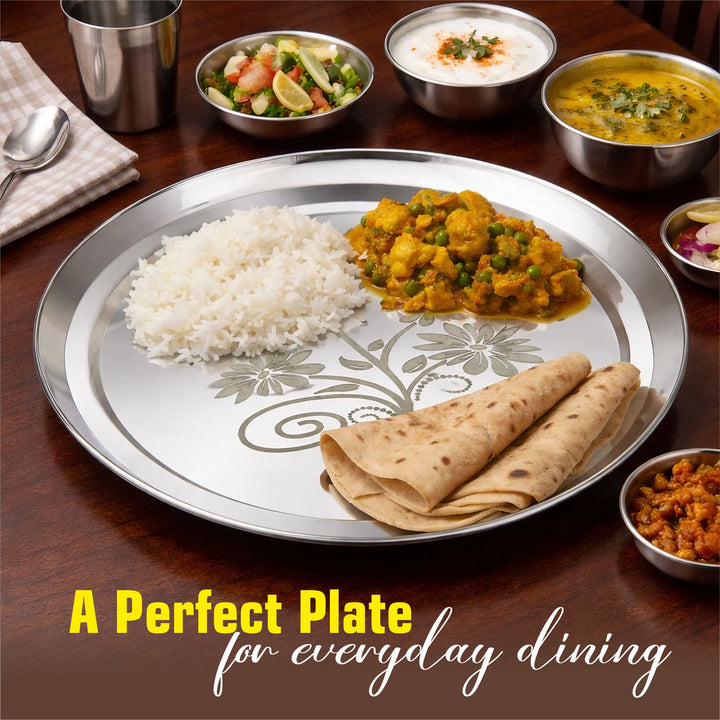 Staybrite Stainless Steel Rajbhog Plate Set of 6 | Dinner Plate Set